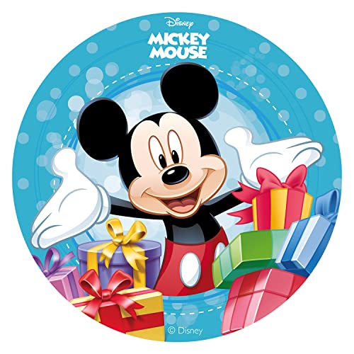 Mickey Mouse Tortenaufsatz, rund, 20 cm, aus essbarem Zucker. Lizenzprodukt. Von Dekora. von dekora