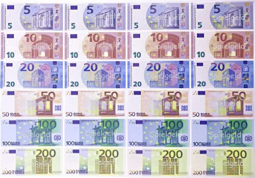 Spielgeld - 120 Verschiedene Euro-Scheine in 5€, 10€, 20€, 50€, 100€, 200€ | von DEKOSPASS // Rechnen Lernen Kaufmannsladen Spielen Deko von Dekospass // Direkt vom deutschen Hersteller DEKOSPASS