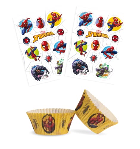Dekozauber24 Spiderman Set 24x Essbare Muffinaufleger + 25x Muffinschalen, essbare Tortendeko für den Kindergeburtstag, Deko Muffin Cupcakeförmchen Dekozauber24 Spiderman Set 24x Essbare Muffinaufleger + 25x Muffinschalen, essbare Tortendeko für den Kindergeburtstag, Deko Muffin Cupcakeförmchen von Dekozauber24