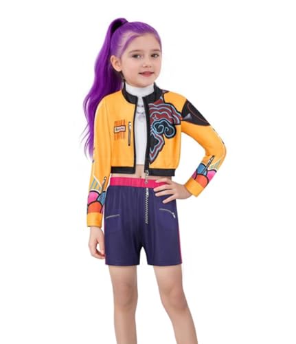 Dämonenjäger-Kostüm für Kinder, Rumi Mira Zoey, Halloween-Kostüm, Kleid, Welttag des Buches, Mädchen, Cosplay, Karneval, Outfits (Orange, 130) von Delanhon