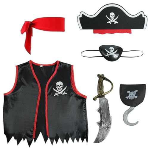 Delanhon Piratenzubehör für Kinder, Piratenkostüm, Zubehör, Kinder, Jungen, Mädchen, Mütze, Kapitänshaken, Augenklappe für Welttag des Buches, Halloween-Kostüm, Kind von Delanhon