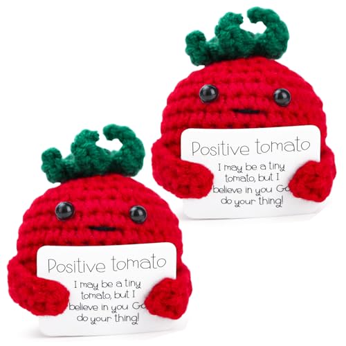 2 Stück Positive Tomate Inspirierende, Pocket Hug Mini-Plüsch Kreative Strickwolle Kartoffel Puppe, Inspirational Pocket Kartoffel Plüschtiere Puppe Pocket Hug Geburtstagsgeschenk Partydekoration (2) von Delisouls