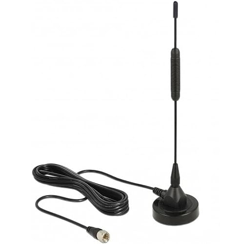 DELOCK DAB+ Antenne F Stecker 0 dB omnidirektional mit magnetischem Standfuss starr schwarz von DeLOCK