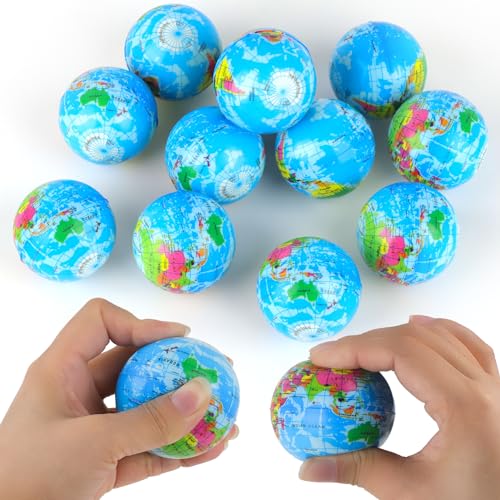 Delsen 12 Stück Antistressball, Stressball Weltkugel, Mini Globus Stressball, Anti Stress Spielzeug Bälle, Mini Stress Sportbälle, Schaum Sportbälle Anti Stress Geschenke für Kinder von Delsen