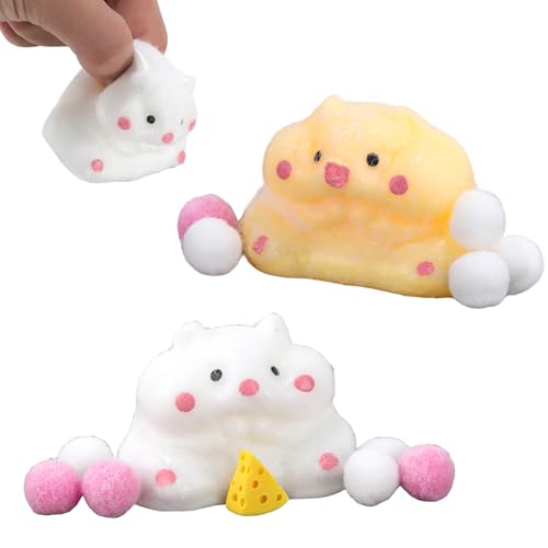 Delsen 2 Stück Hamster Squeeze Toy,Kawaii Flauschige Sensorische zur Linderung von Stress eingesetzt Werden,EIN niedliches Hamster-Design Anti Stress Spielzeug für Kinder Erwachsene (Gelb + Weiß) von Delsen