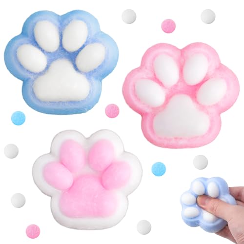 Delsen 3 Stück Squishy Cat,Cat paw Squishy Niedlich und interessant,zur Linderung von Stress verwendet Werden,Süße Weiche Katzenpfoten für Kinder und Erwachsene（Weiß+Rosa+Blau） von Delsen