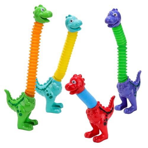 Delsen 4 Stück Sensorisches Pop Tubes, Buntes Mini Poptubes Kinder, Dinosaurierstile，Röhren Fidget Toys zum Stressabbau, für Kleine Jungen und Mädchen (Farbe zufällig) von Delsen