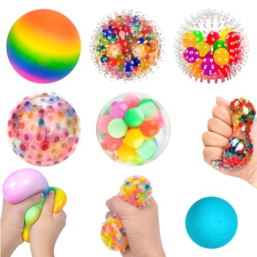 Delsen 6 Stück Stressbälle, Anti Stress Ball mit Wasserperlen, Squishy Stress Ball für Kinder und Erwachsene, Bunte Stressball Set für Kinder und Erwachsene Geburtstag Geschenke ADHD Autismus von Delsen
