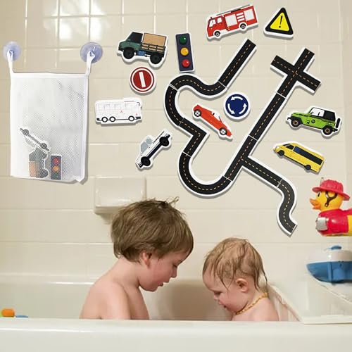 Delsen Badewannenspielzeug Set, Badespielzeug Baby ab 1 Jahr, Wasserspielzeug Kinder, Badewannen Spielzeug, Badespielzeug Mit Aufbewahrungstasche, Auto-Badespielzeug-Set für Jungen und Mädchen von Delsen