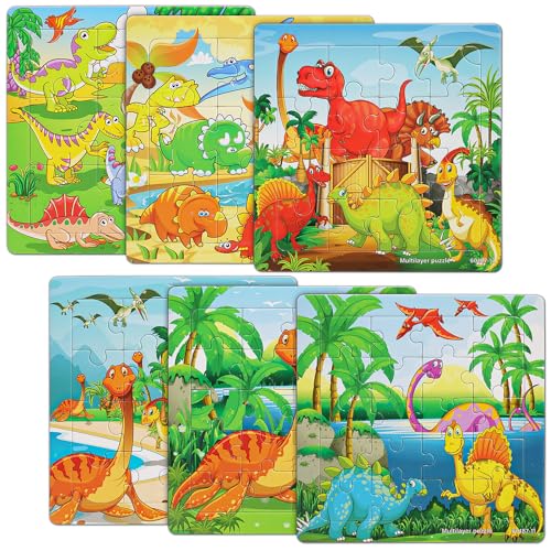 Delsen Set Kinderpuzzle Ab 3 Jahre - Dino-Puzzles Mit Drei Schwierigkeitsgraden, 90 Teilen, Rahmenpuzzle für Kinder 3-5 Jahre, Dinosaurier Puzzle Kinderspielzeug von Delsen