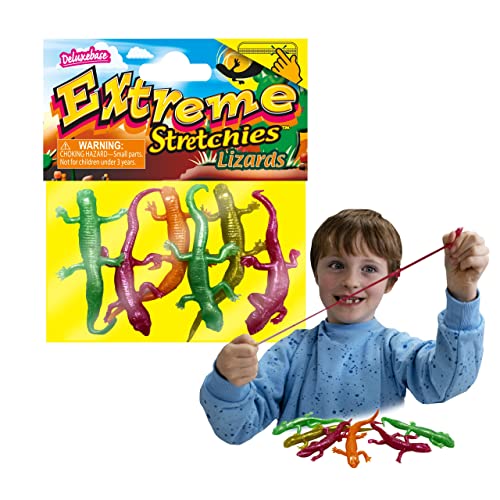 Deluxebase Extreme Stretchies Eidechsen, Packung mit 4 kleinen, elastischen Reptilien-Spielzeugen, perfekt für Kinder und ideal für Partys von Deluxebase