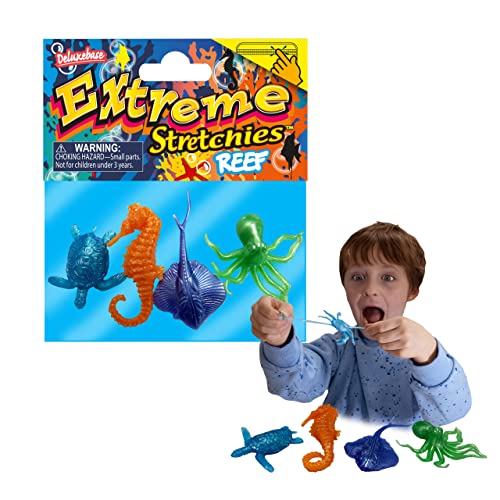 Deluxebase Extreme Stretchies - Riff Packung mit 4 kleinen dehnbaren Meerestier Spielzeugen. von Deluxebase