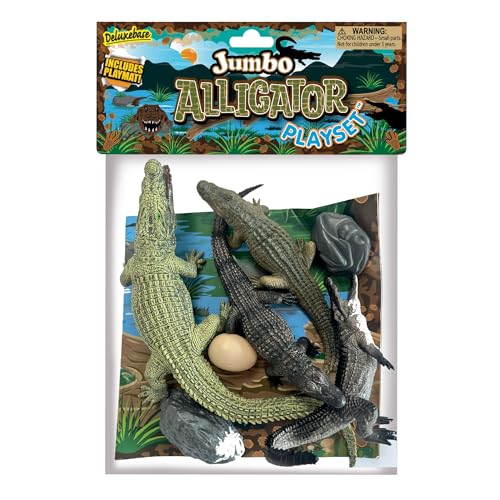 Deluxebase Jumbo Spielset - Alligator aus großen Tierfiguren Spielzeugset Tasche mit großen Alligator-Spielzeugen inklusive Eiern, Felsen und einer Spielmatte Perfektes Alligator-Set für Kinder von Deluxebase