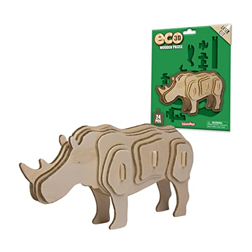 Eco 3D Holzpuzzle - Nashorn von Deluxebase. Kreatives pädagogisches 3D-Skulpturenpuzzle aus Holz für Kinder FSC-recyceltes nachhaltiges Holz von Deluxebase