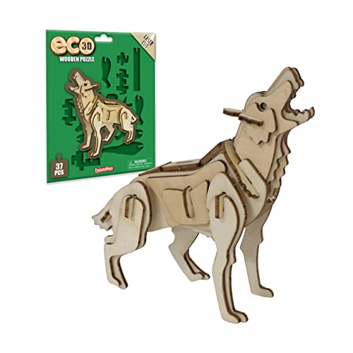 Deluxe Base 54287 Eco 3D Wooden Wolf Puzzles, bunt von Deluxebase