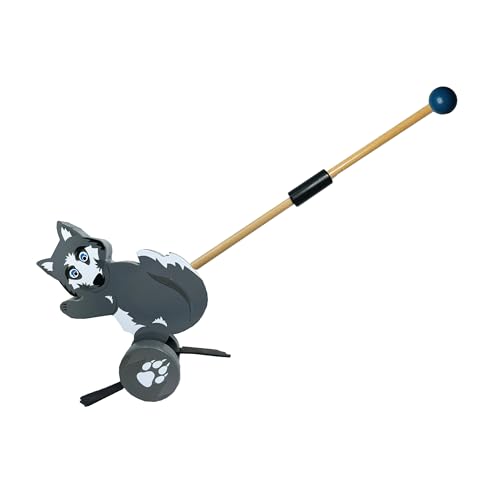 Push-A-Long Pets Deluxebase Wolfs-Schiebespielzeug für Kinder, umweltfreundliches Holzspielzeug zum Schieben und Ziehen, großes frühzeitiges Entwicklungsspielzeug, Aktivitäten und Geschenke für von Deluxebase