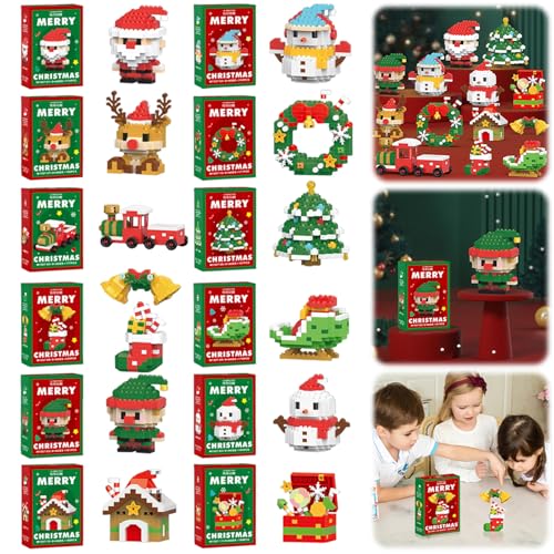 4 Stück Weihnachten Bausteine Set, Weihnachtsdeko Puzzle Zusammenbau, Mini Elch Santa Figuren, DIY Weihnachtsbau Spielzeug, Party Deko Geschenk für Kinder (12 Stück) von Demiawaking