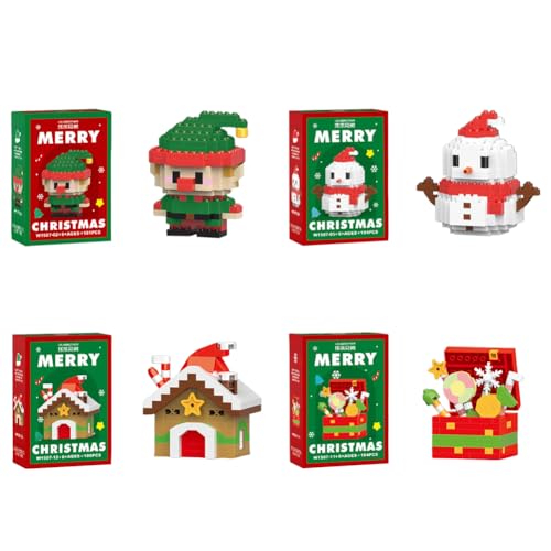 4 Stück Weihnachten Bausteine Set, Weihnachtsdeko Puzzle Zusammenbau, Mini Elch Santa Figuren, DIY Weihnachtsbau Spielzeug, Party Deko Geschenk für Kinder (4 Stück A) von Demiawaking