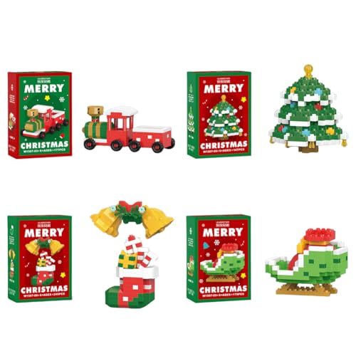 4 Stück Weihnachten Bausteine Set, Weihnachtsdeko Puzzle Zusammenbau, Mini Elch Santa Figuren, DIY Weihnachtsbau Spielzeug, Party Deko Geschenk für Kinder (4 Stück B) von Demiawaking