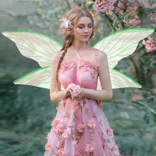 Demiawaking Karneval Feen Kostüm, Karneval Kostüm Damen, Elf Cosplay Flügel für Erwachsene, Damen, Mädchen, Prinzessin, Engelsflügel, Feenflügel, Geburtstag Party-Requisiten (Grün) von Demiawaking
