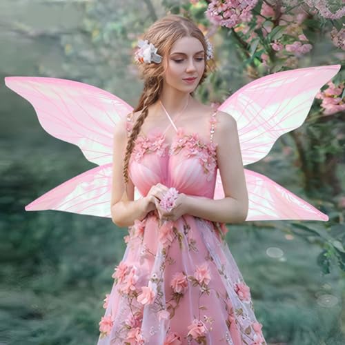 Demiawaking Karneval Feen Kostüm, Karneval Kostüm Damen, Elf Cosplay Flügel für Erwachsene, Damen, Mädchen, Prinzessin, Engelsflügel, Feenflügel, Geburtstag Party-Requisiten (Rosa) von Demiawaking