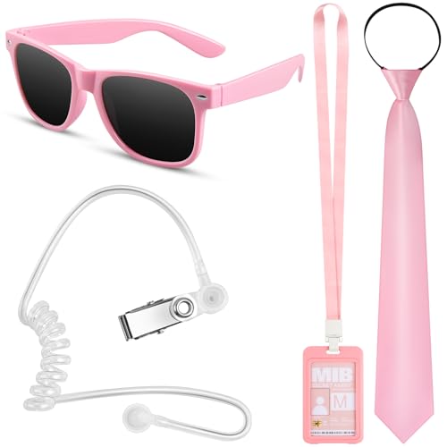 Demonwer Agenten-Kostüm-Set, rosa Krawatte, Sonnenbrille, Ohrhörer und ID-Karte, Zubehör für Damen, Cosplay, Spiel, Halloween, Partyausrüstung, 4-teilig Demonwer Agenten-Kostüm-Set, rosa Krawatte, Sonnenbrille, Ohrhörer und ID-Karte, Zubehör für Damen, Cosplay, Spiel, Halloween, Partyausrüstung, 4-teilig von Demonwer