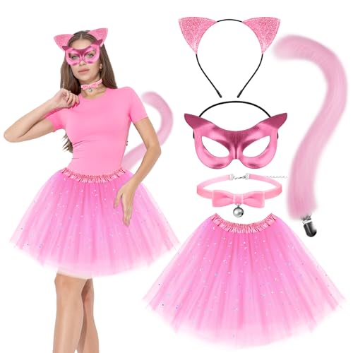 Halloween-Katzen-Kostüm-Set, Pink, 5Pcs von Demonwer