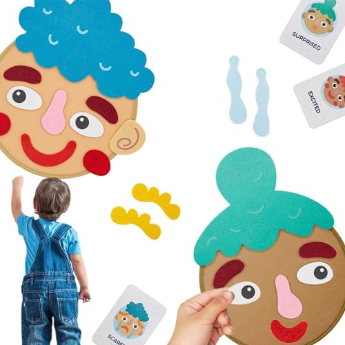 Demsyeq Filzaufkleber für Kinder, Spiele mit lustigen Gesichtern - Filzaufkleber für soziales und emotionales Lernen,Spielzeug zum Ändern des Ausdrucks für Zuhause, Schule, Park, Auto und draußen von Demsyeq