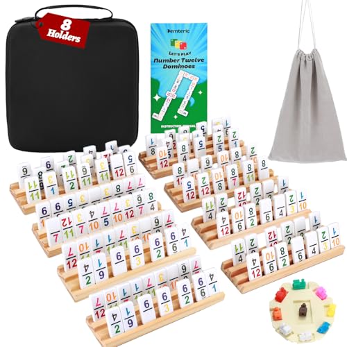 Demteric Domino-Set mit mexikanischem Zug, 12 farbige Zahlen, Domino-Set mit 8 Holzregalen, bunt, 91 Fliesen mit tragbarem Reiseetui, klassisches Brettspiel für Erwachsene und Kinder, Familie Demteric Domino-Set mit mexikanischem Zug, 12 farbige Zahlen, Domino-Set mit 8 Holzregalen, bunt, 91 Fliesen mit tragbarem Reiseetui, klassisches Brettspiel für Erwachsene und Kinder, Familie von Demteric