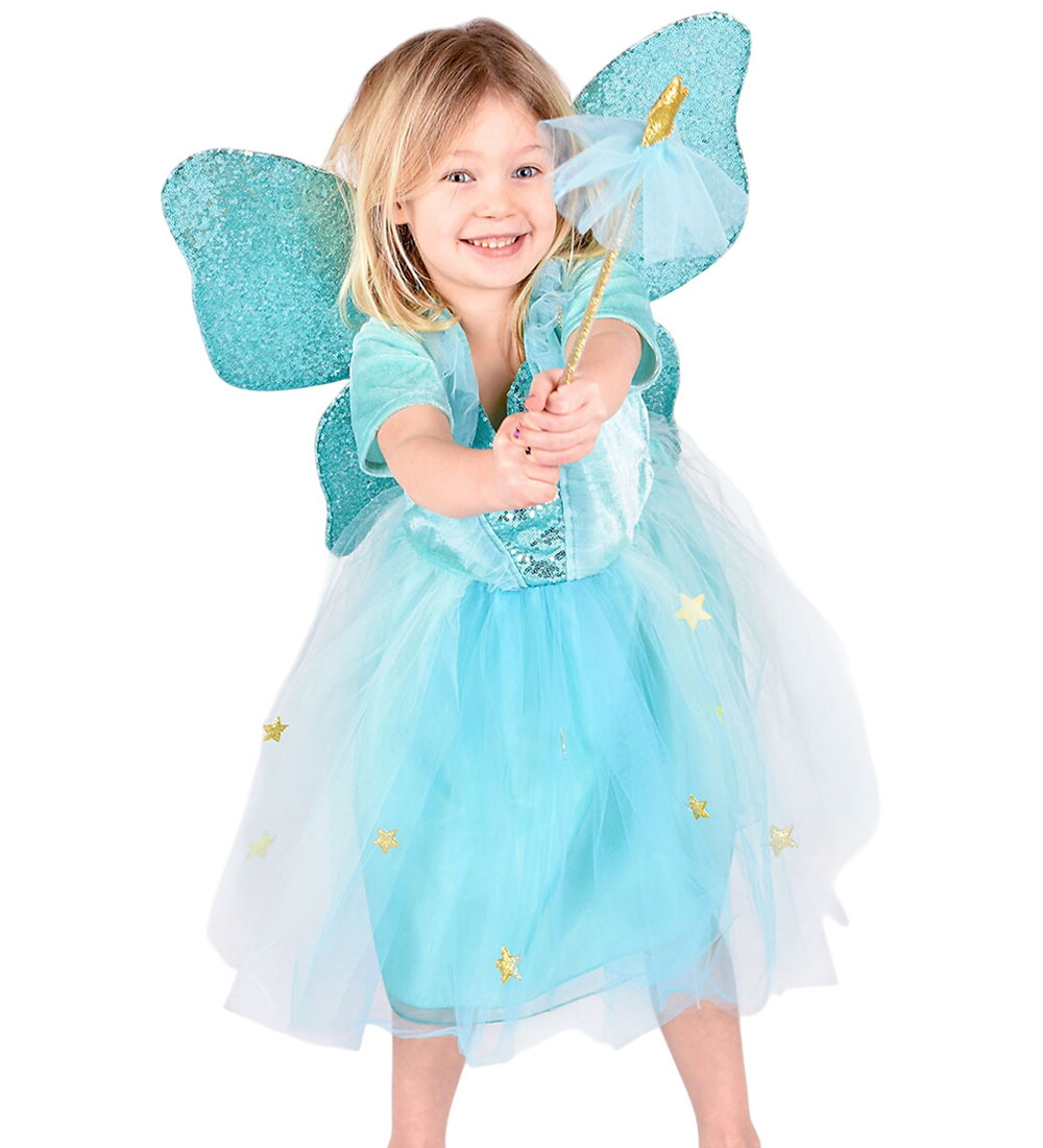 Den Goda Fen Kostüm - Feenkleid m. Flügel/Zauberstab - Türkis - Den Goda Fen - 4-6 Jahre (104-116) - Kostüme von Den Goda Fen