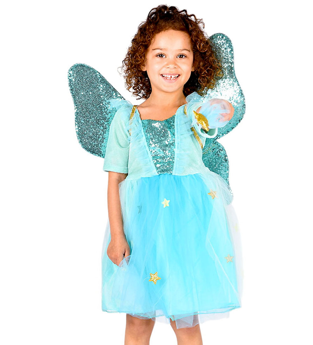 Den Goda Fen Kostüm - Feenkleid m. Flügel/Zauberstab - Türkis - Den Goda Fen - 6-8 Jahre (116-128) - Kostüme von Den Goda Fen