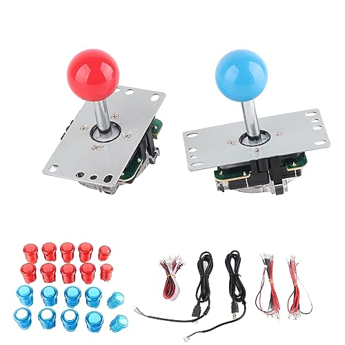Denash DIY -Teile Langlebiger 2 -Spieler Spiel DIY Kits mit 5 V LED Beleuchtungsschaltflächen USB Encoder, Geeignet für Multiplayer Spielmaschine (rot+blau) von Denash