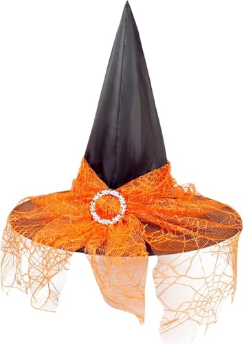 Denxahao Halloween Hexenhut Hexenhut Spitzmütze Party Verkleiden Requisiten Faltbarer Zauberer Hut Hexen Zubehör Für Halloween Karneval Rollenspiele Maskerade (Orange) von Denxahao