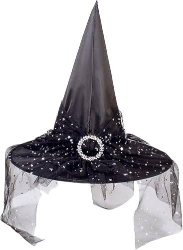 Denxahao Halloween Hexenhut Hexenhut Spitzmütze Party Verkleiden Requisiten Faltbarer Zauberer Hut Hexen Zubehör Für Halloween Karneval Rollenspiele Maskerade (Stern Mond) von Denxahao