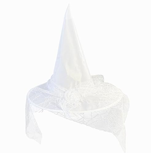Denxahao Halloween Hexenhut Hexenhut Spitzmütze Party Verkleiden Requisiten Faltbarer Zauberer Hut Hexen Zubehör Für Halloween Karneval Rollenspiele Maskerade (Weiß) von Denxahao