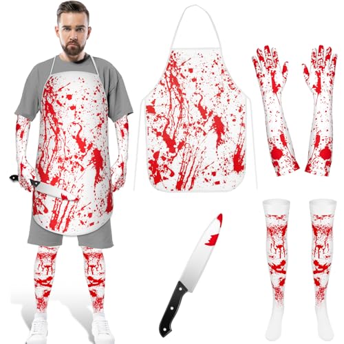 Halloween-Kostüme, schrecklicher Metzger, gefälschtes blutiges Messer mit Blutsocken, Handschuhen, Schürze für Metzger-Kostüme, gruseliges Set, Halloween-Party-Dekorationen, kleine Größe Halloween-Kostüme, schrecklicher Metzger, gefälschtes blutiges Messer mit Blutsocken, Handschuhen, Schürze für Metzger-Kostüme, gruseliges Set, Halloween-Party-Dekorationen, kleine Größe von Denylo pro