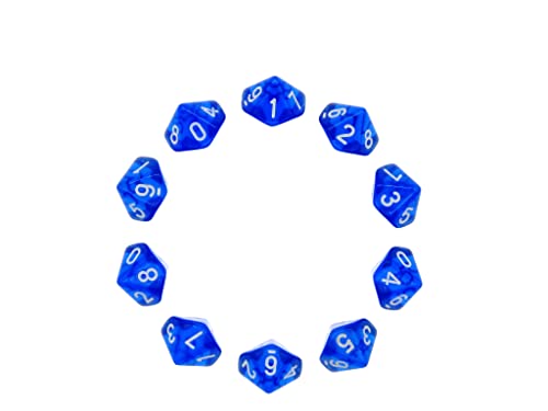 Deolven Würfel D10, 10 Pcs Transparent Blau Polyhedral Dice, 10 Seitige Klar Würfel für DND MTG RPG Dungeons und Dragons Party von Deolven