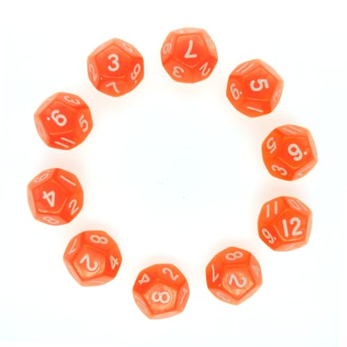 Deolven Würfel D12, 10 Pcs Transparent Orange Polyhedral Dice, 12 Seitige Klar Würfel für DND MTG RPG Dungeons und Dragons Party von Deolven