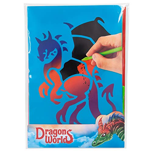 Depesche 11078 Dino World - Magic Scratch Karten, schwarze Karten mit Drachen-Schablonen und Stift zum frei kratzen, ca. 16,7 x 24,5 cm groß von Depesche