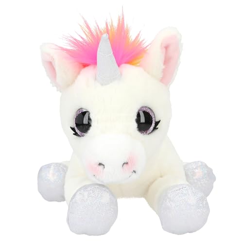 Depesche 11493 Ylvi - Kuscheltier Einhorn liegend, in Weiß und mit bunter Mähne in Regenbogenfarben, ca. 30 cm großes Plüschtier mit silbernen Akzenten von Depesche