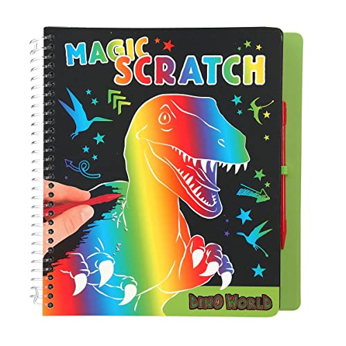 Depesche 11662 Dino World - Magic Scratch Book, Kratz-Buch mit coolen Dino-Motiven zum Kratzen, magischer Farbverlauf, ca. 20 x 19,5 x 2 cm von Depesche