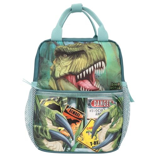 Depesche 11778 Dino World Danger - Rucksack für Kinder in Dunkelgrün mit Trex Motiv, Tasche mit verstellbaren Trägern und Seitentaschen von Depesche