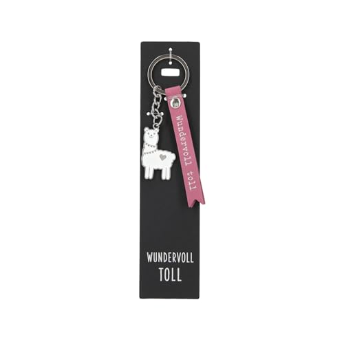 Depesche 11807-102 Vergiss mich nicht Schlüsselanhänger, gezacktes Schildchen aus Leder mit "Wundervoll toll", Pink, inkl. Metallanhänger im Lama-Form mit Emaille von Depesche