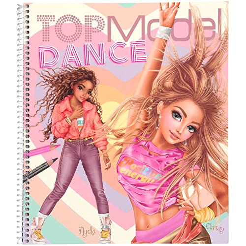 Depesche 11877 TOPModel - Malbuch Dance, coole Tanzoutfits zum selbst gestalten, 30 vorgezeichnete Figurinen, 3 Schablonen, 2 Stickerbogen und 8 Stoffdrucke zum Ausschneiden von Depesche