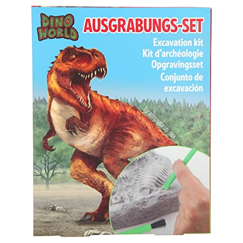 Depesche 11905 Dino World - Ausgrabungs-Set, großer Gipsblock mit einem 13-teiligen Dino-Skelett und weiterem Zubehör wie Hammer, Meißel, Pinsel und Schutzbrille von Depesche