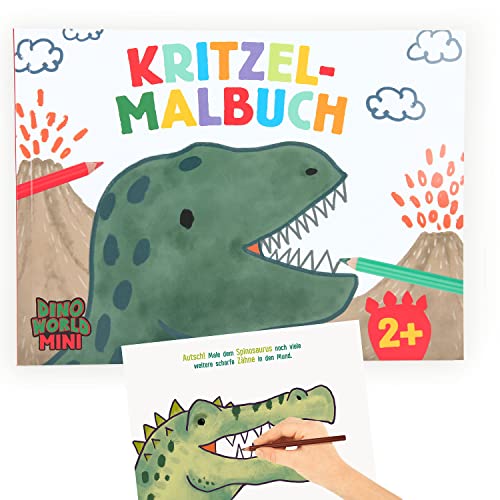 Depesche 12011 Dino World Mini Dino - Kritzel-Malbuch mit 48 Seiten zum Gestalten und Ergänzen vieler Dinosaurier- und Urzeit-Motive, Mal-Heft mit vorgedruckten Bildern, kleinen Texten, Mal-Aufgaben von Depesche