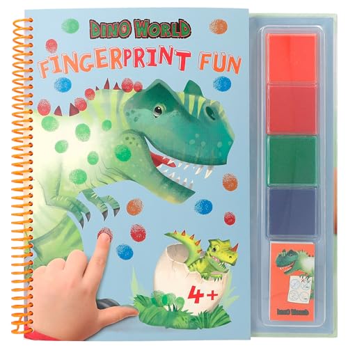 Depesche 12106 Dino World - Fingerprint Fun, Malbuch mit 4 Stempelkissen, zum Ausmalen mit den Fingern von Depesche
