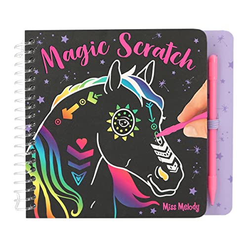 Depesche 12114 Miss Melody - Mini Magic Scratch Book mit niedlichen Pferde-Motiven zum Kratzen, Büchlein mit buntem Farbverlauf und Kratzstift von Depesche