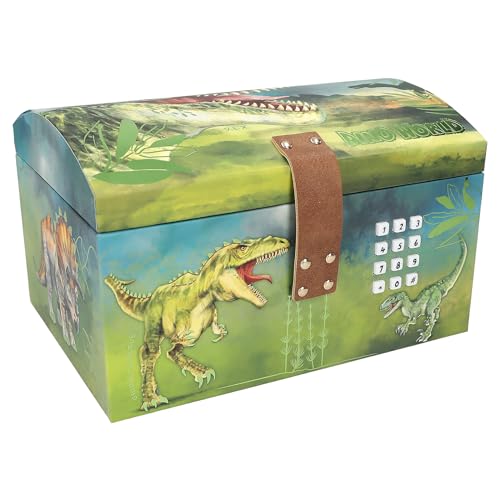 Depesche 12115 Dino World - Schatztruhe mit Code, Sound und Licht, ca. 15 x 20 x 12,5 cm groß, Kiste für kleine Kostbarkeiten und Geheimnisse von Depesche