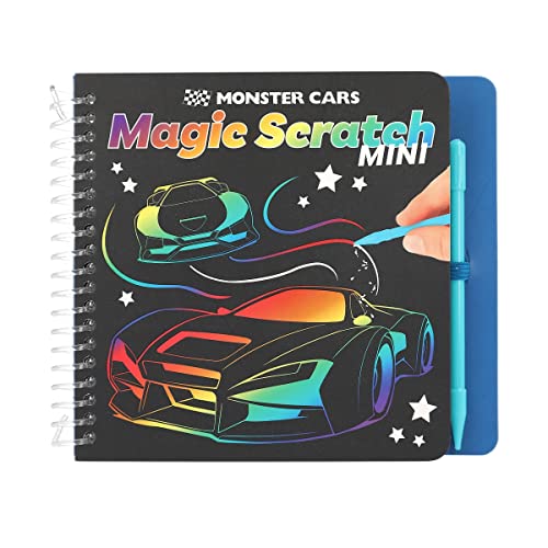 Depesche 12116 Monster Cars - Mini Magic Scratch Book mit coolen Auto-Motiven zum Kratzen, Büchlein mit buntem Farbverlauf und Kratzstift von Depesche